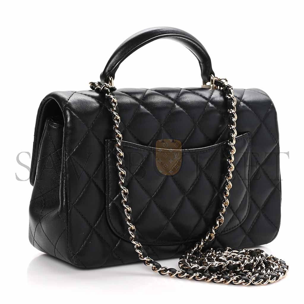 CHANEL LAMBSKIN QUILTED MINI TOP HANDLE RECTANGULAR FLAP BLACK AS2431 (20*14*7cm)